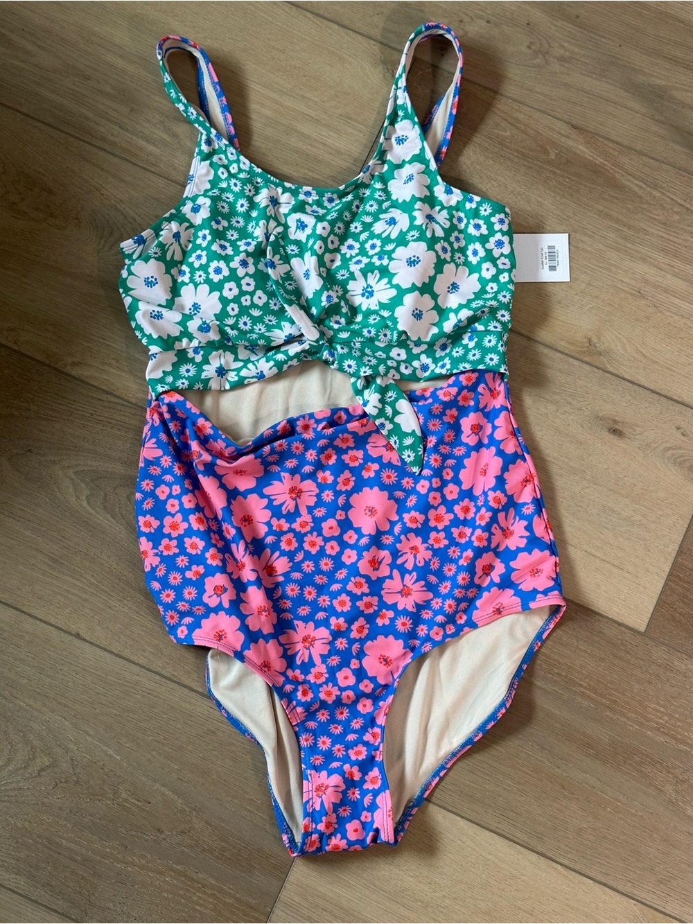 NWT Lime Ricki Scattered Floral Knot One-Piece